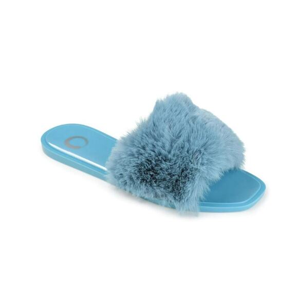 Journee Collection Shoes - JOURNEE COLLECTION WOMENS 'DUSK' FAUX FUR BAND SLIDE SANDALS BLUE SIZE 7M NEW
